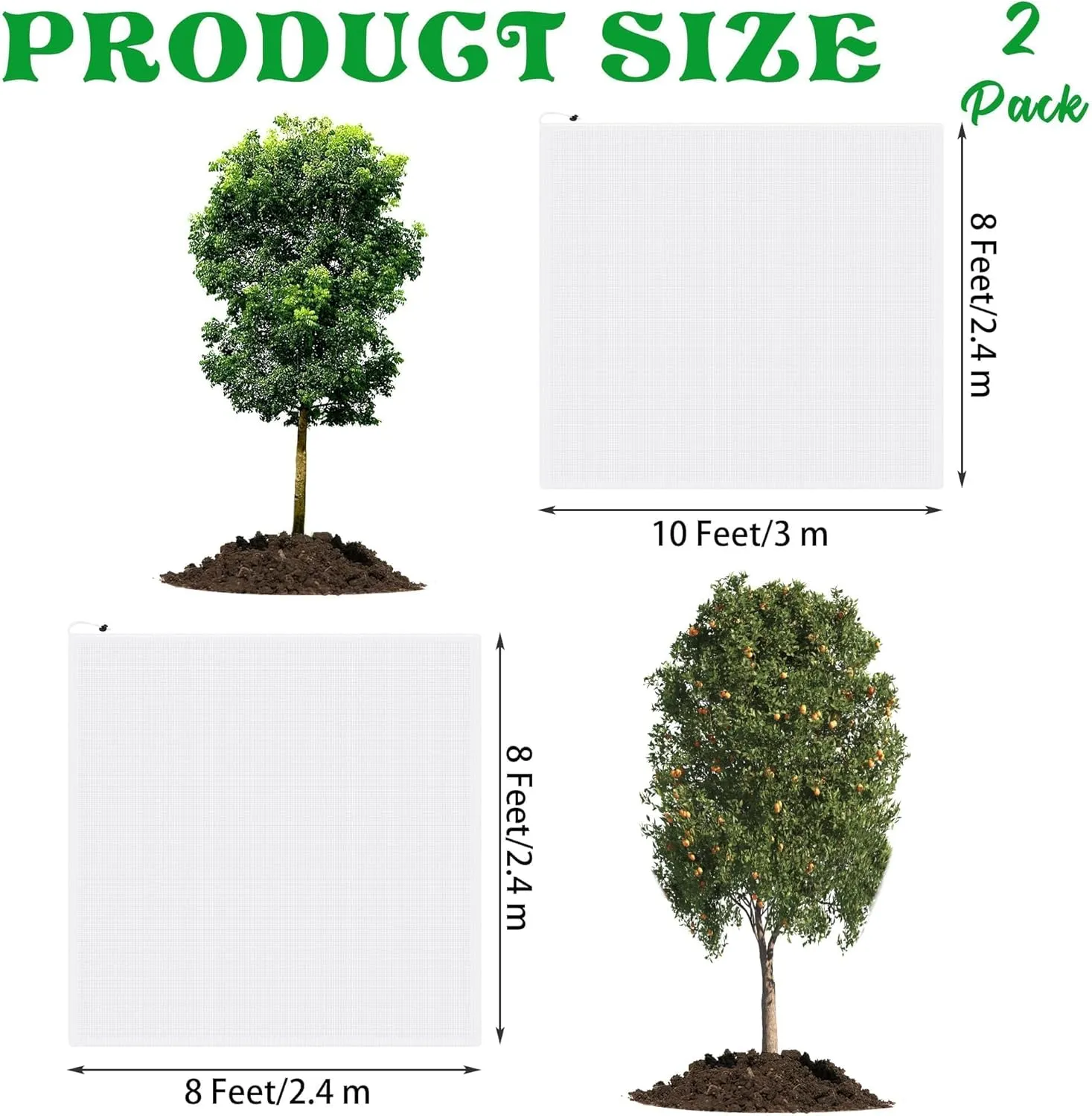 Tree Netting Bird Netting Cover 8 x 8 Ft, 10 x 10 Ft Large Heavy Duty Garden Plant Protection Net with Zipper & Drawstring for Tomato, Blueberry, Fruit & Vegetable Trees