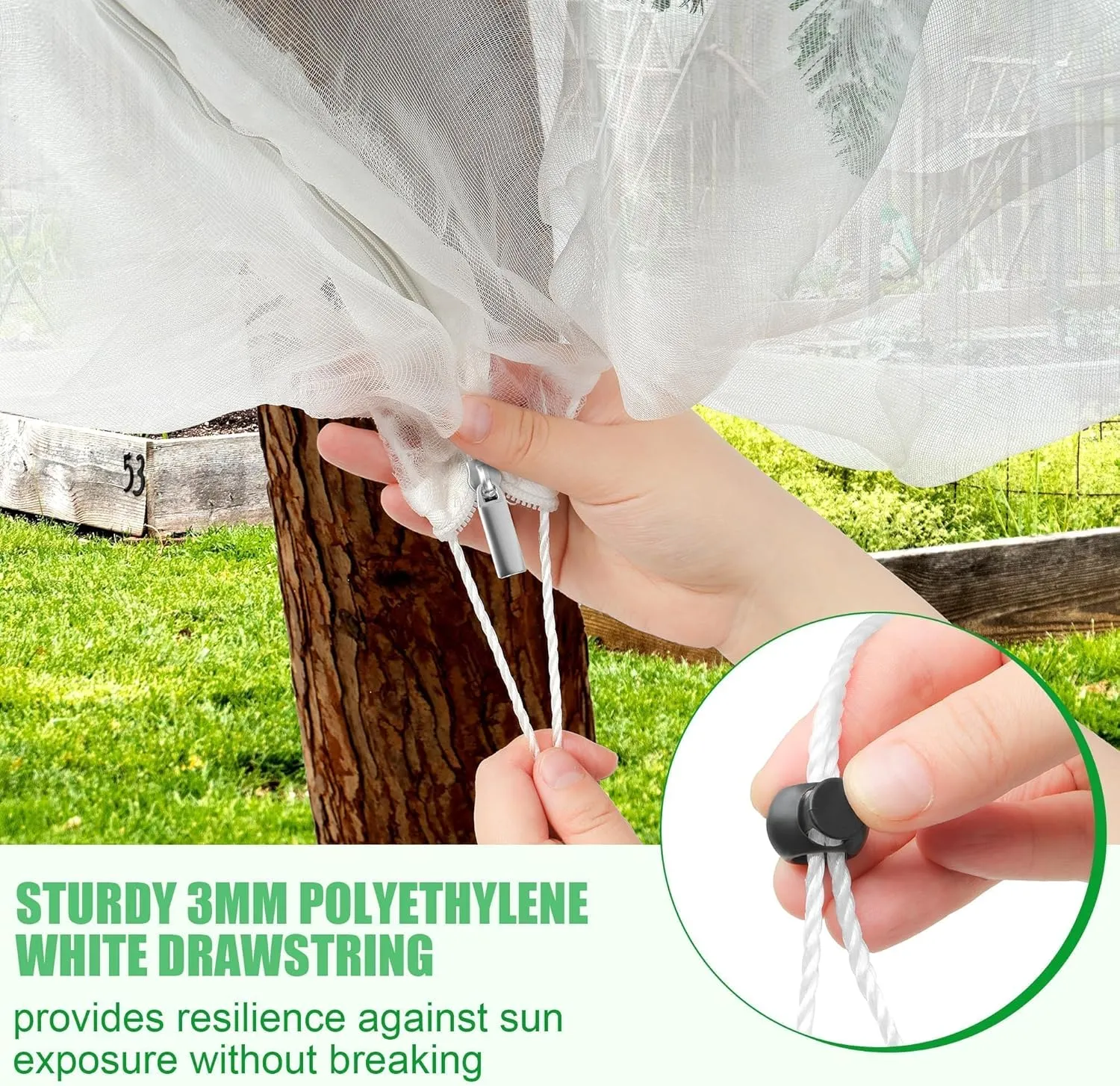 Tree Netting Bird Netting Cover 8 x 8 Ft, 10 x 10 Ft Large Heavy Duty Garden Plant Protection Net with Zipper & Drawstring for Tomato, Blueberry, Fruit & Vegetable Trees