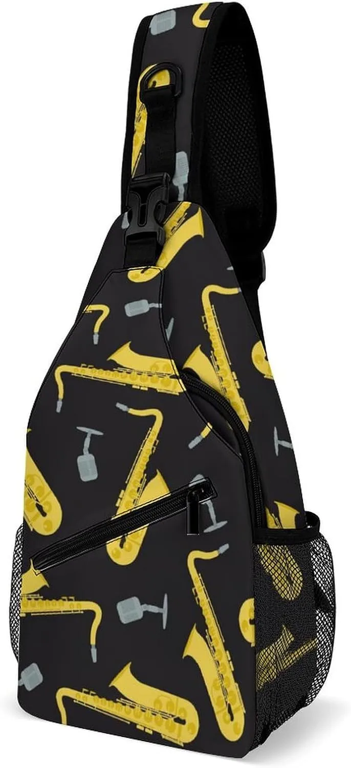 Trombone Music Instruments Printed Crossbody Bags Casual Sling Backpack with Adjustable Strap for Women Men