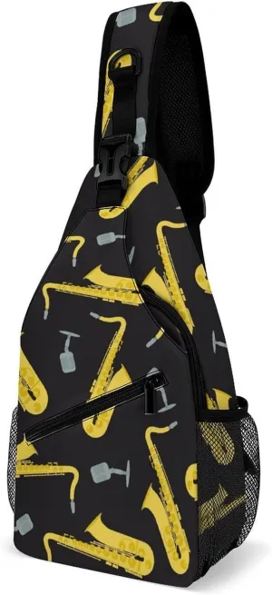 Trombone Music Instruments Printed Crossbody Bags Casual Sling Backpack with Adjustable Strap for Women Men