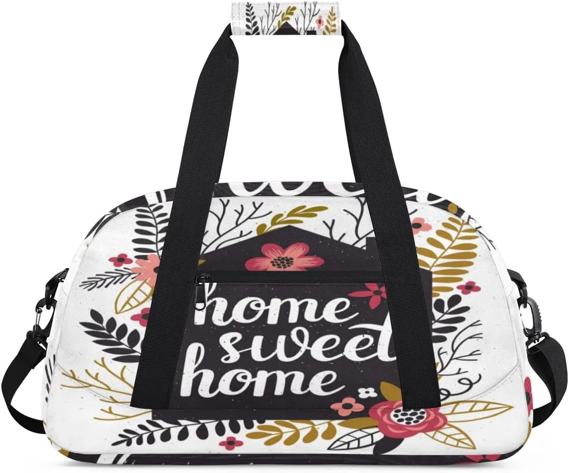 Tropic Floral Quote Home Kids Overnighted Duffel Bag Carry-On Size & Ideal for School Practice or Weekender Travel with Zip and Shoulder Stra for Boys & Girls