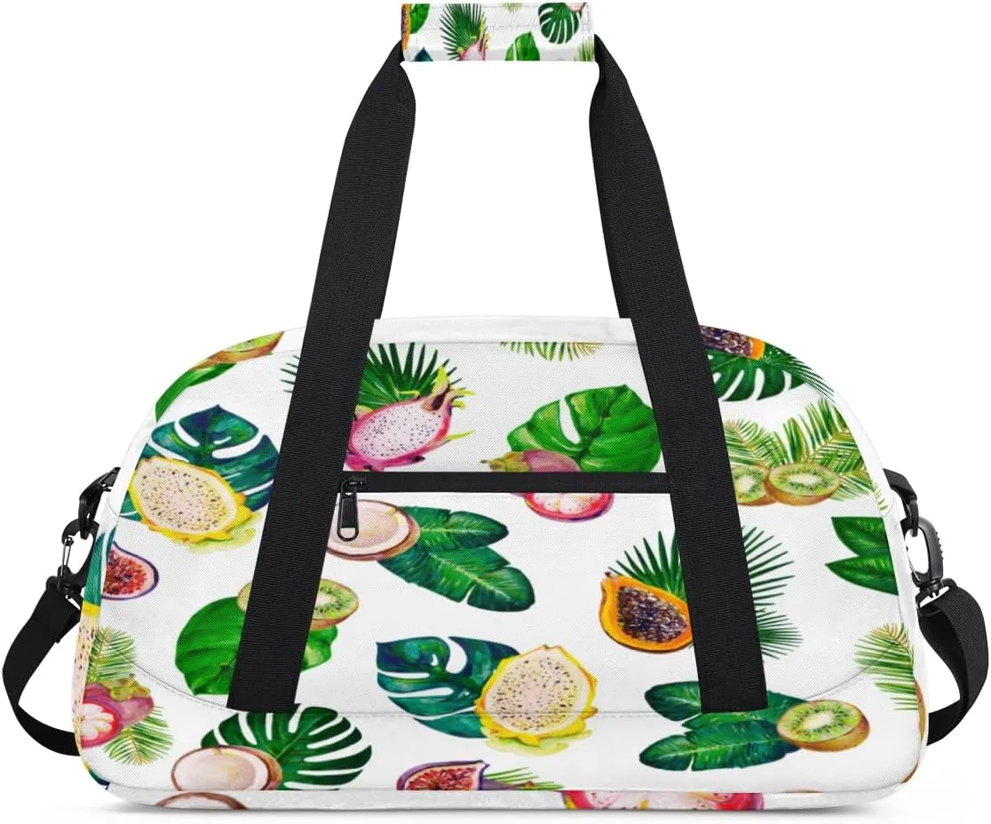 Tropic Leaves And Fruits Kids Overnighted Duffel Bag Carry-On Size & Ideal for School Practice or Weekender Travel with Zip and Shoulder Stra for Boys & Girls