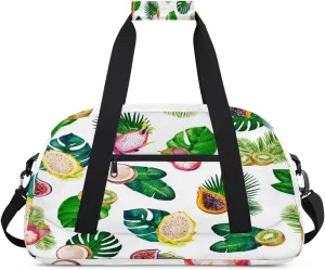 Tropic Leaves And Fruits Kids Overnighted Duffel Bag Carry-On Size & Ideal for School Practice or Weekender Travel with Zip and Shoulder Stra for Boys & Girls