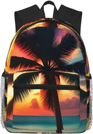 Tropical Beach Palm Tree Sunset print Lightweight duffel bag, travel hiking daypack, comfortable backpack, sports bag