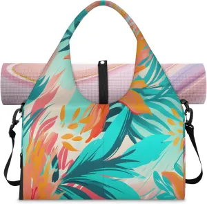 Tropical plant leaves Women's Yoga Gym Bag - Adjustable shoulder strap with shoe compartment, large gym bag with multiple pockets for yoga mat, gym equipment and travel accessories