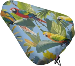 Tropical Plants and Parrots Bike Seat Cover Water-Repellent Exercise Bike Seat Cushion Bicycle Saddle Cover with Drawstring Rain Snow Dust Covers for City Mountain Road Biking
