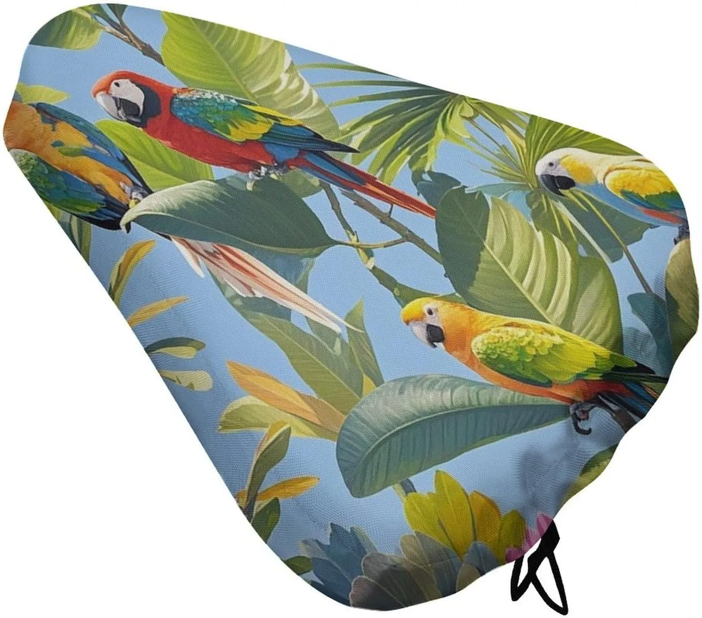 Tropical Plants and Parrots Bike Seat Cover Water-Repellent Exercise Bike Seat Cushion Bicycle Saddle Cover with Drawstring Rain Snow Dust Covers for City Mountain Road Biking