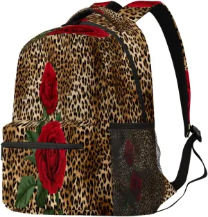 TropicalLife Leopard Print Rose 18 Inch Travel Laptop Backpack for Women Men Large Business Travel Rucksack Waterproof Casual Daypack