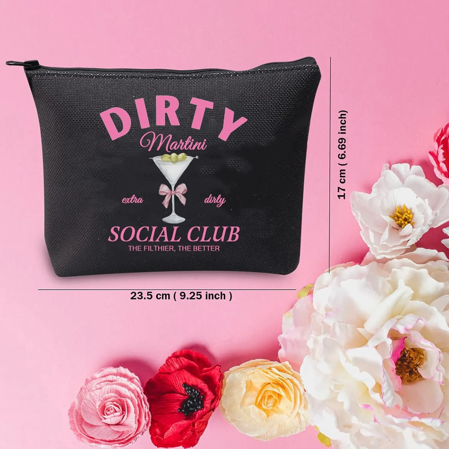 TSOTMO Martini Gift Dirty Martini Gift Dirty Martini Social Club Makeup Bag For Martini Lovers Girls Night Out Gift (DIRTY BLK)