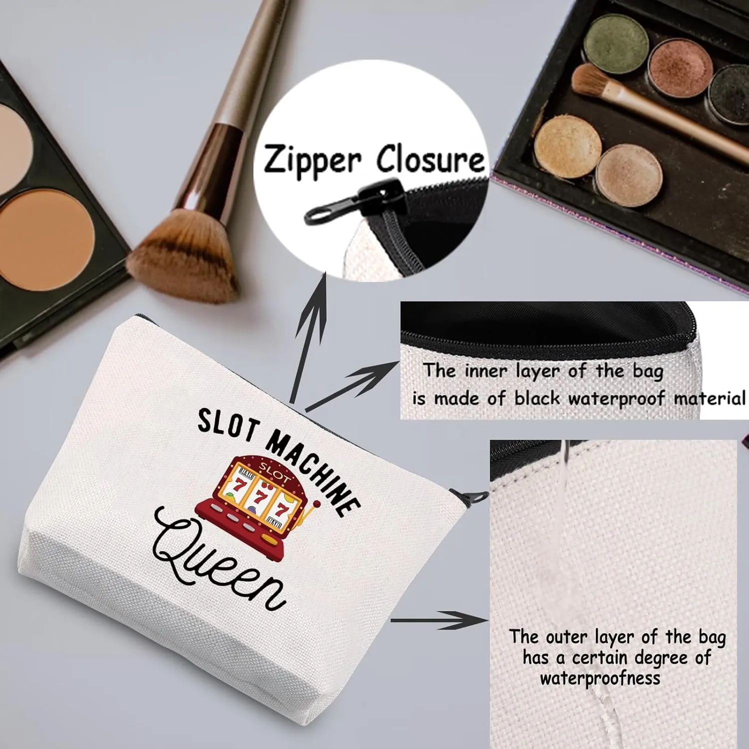 TSOTMO Queen Of The Casino Gambling Makeup Bag - Slot Machine Gift, Cosmetic Bag For Gambling Lovers