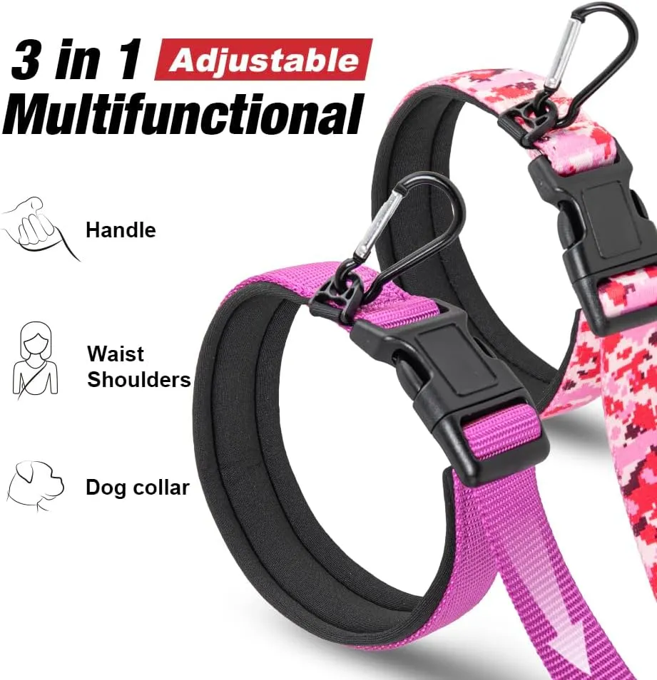 TSPRO Hands Free Dog Leash for Medium to Large Dogs, Adjustable Durable Leash with Comfortable Safety Padded Handle, Heavy Duty Metal Clasp for Walking, Running, Training (Black)