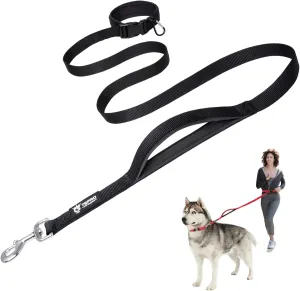 TSPRO Hands Free Dog Leash for Medium to Large Dogs, Adjustable Durable Leash with Comfortable Safety Padded Handle, Heavy Duty Metal Clasp for Walking, Running, Training (Black)