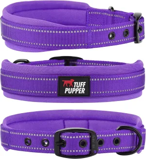Tuff Pupper Ultra Comfort Padded Dog Collar | Thick Neoprene Padding | Ballistic Nylon Strap with Reflective Stitching | Durable Metal Buckle & Integrated ID Tag Holder | Waterproof