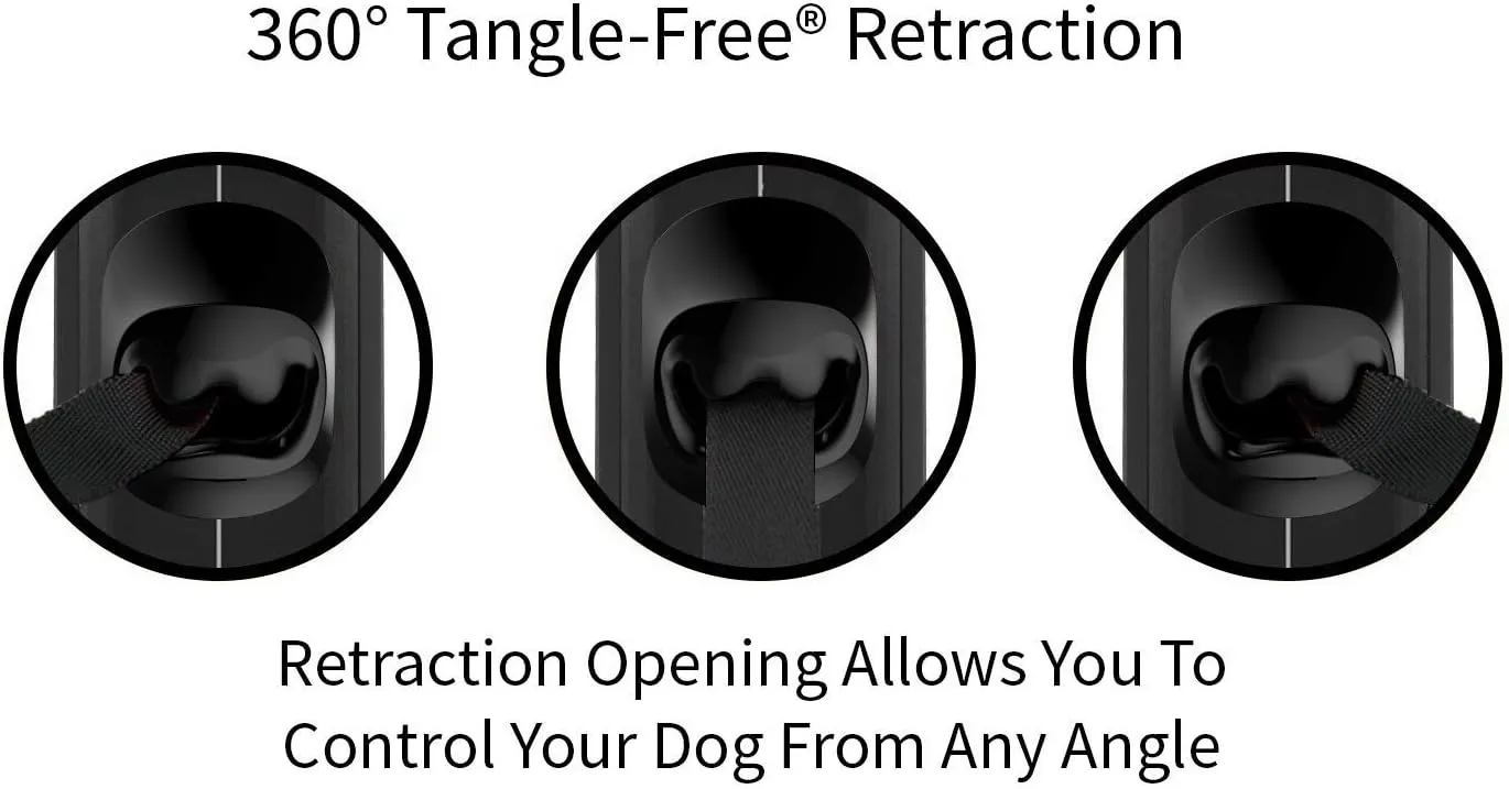 TUG Monochrome 360° Tangle-Free Retractable Dog Leash | 16 ft Strong Nylon Tape (Small, Black)