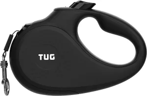 TUG Monochrome 360° Tangle-Free Retractable Dog Leash | 16 ft Strong Nylon Tape (Small, Black)