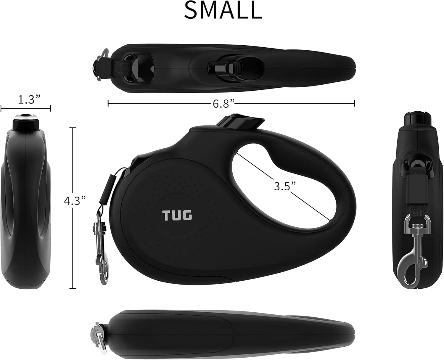 TUG Monochrome 360° Tangle-Free Retractable Dog Leash | 16 ft Strong Nylon Tape (Small, Black)