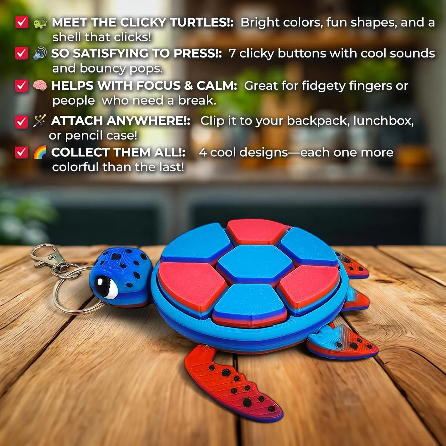 Turtle Fidget Clicker, Mechanical Clicker Shell, Sensory & Anxiety Stress Relief, Fruit & Multicolor Designs, (Multi-Color 02)