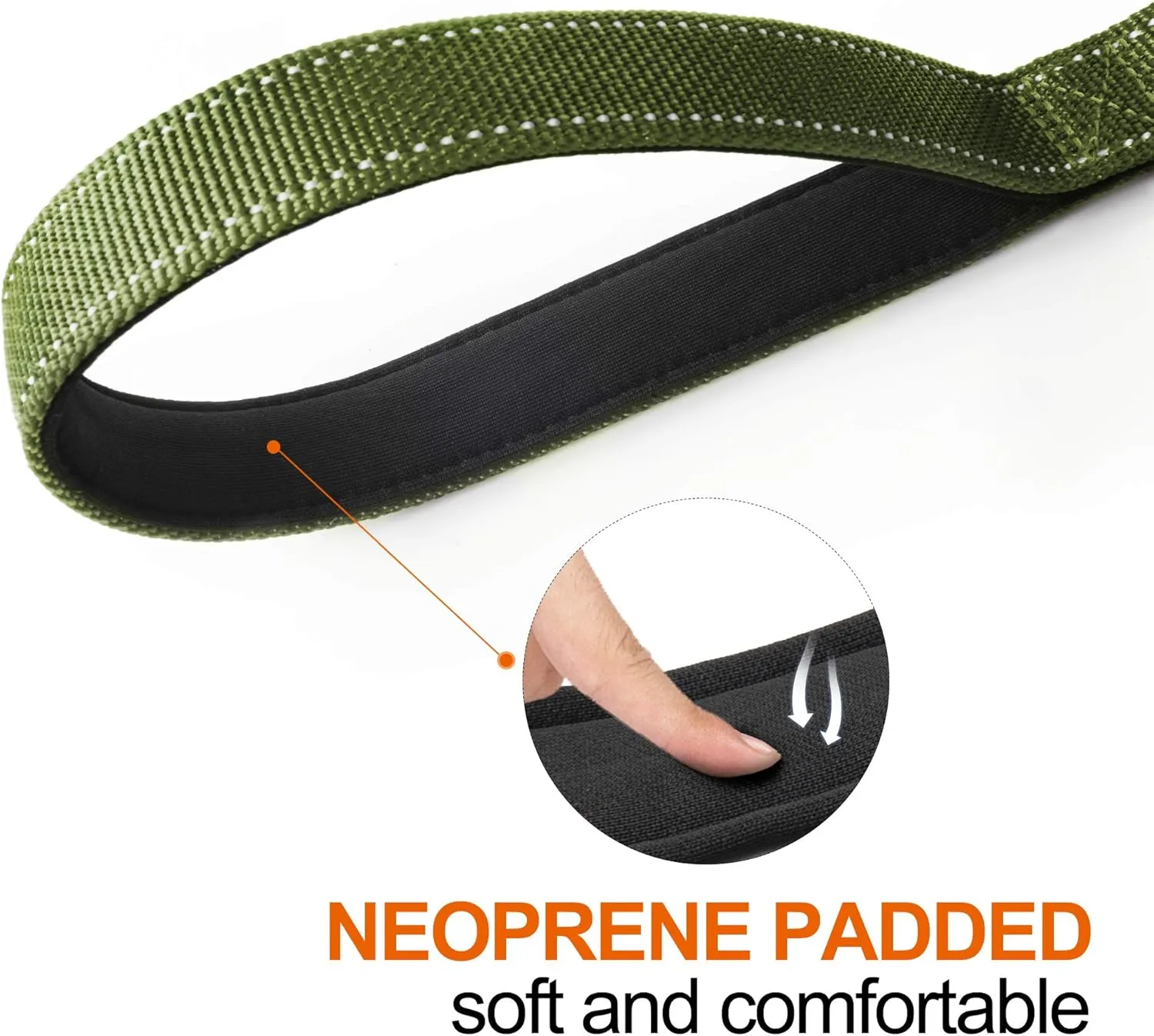 TwoEar 4FT 1IN Strong Green Dog Leash with 2 Padded Handles, Traffic Handle Extra Control, Comfortable Soft Dual Handle, Auto Lock Hook, Reflective Walking Lead for Small Medium and Large Dogs