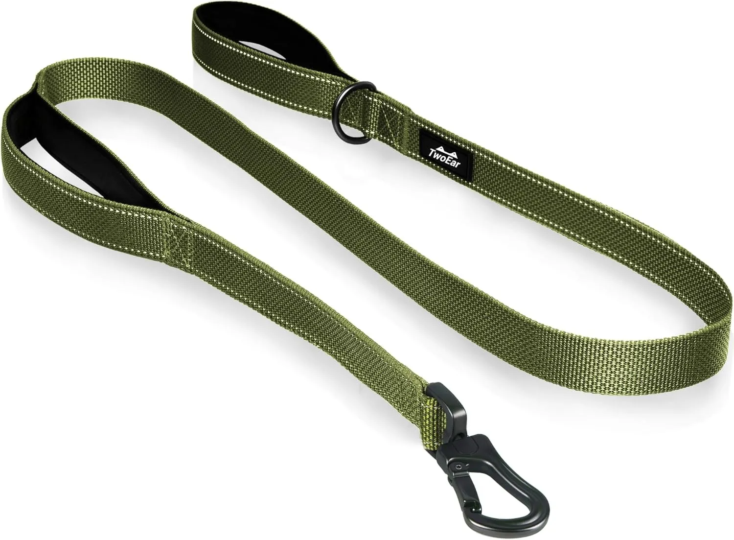 TwoEar 4FT 1IN Strong Green Dog Leash with 2 Padded Handles, Traffic Handle Extra Control, Comfortable Soft Dual Handle, Auto Lock Hook, Reflective Walking Lead for Small Medium and Large Dogs