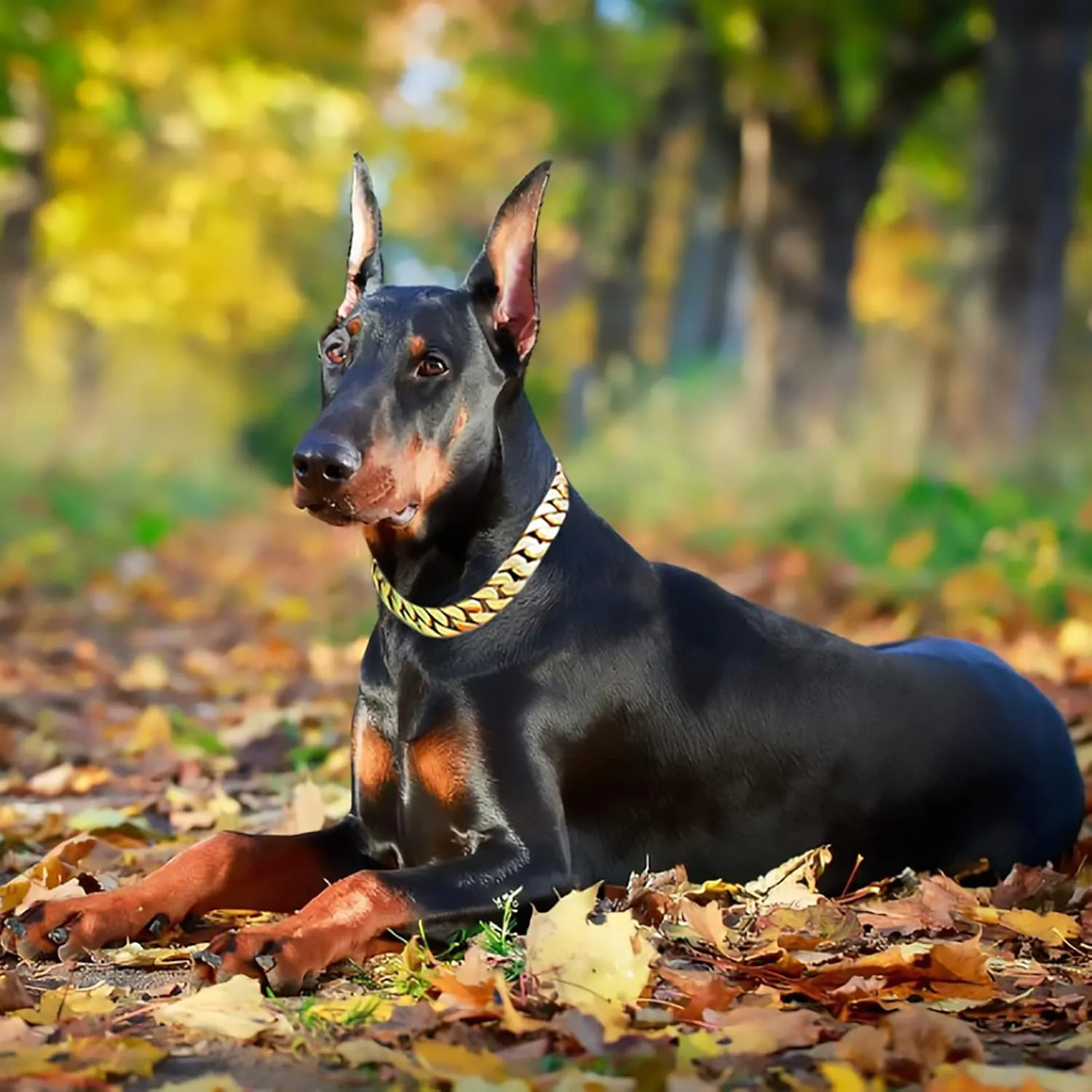 txprodogchains Big Dog Chain Collar with Buckle Strong Heavy Duty 32MM Thick Wide Stainless Steel Metal 18K Gold Cuban Link Chain Collar for Large Dogs