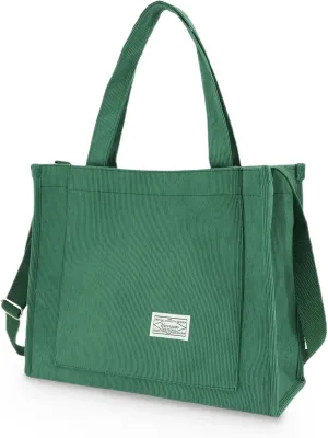UERRUAM Corduroy Tote Bag for Women Work Crossbody Purse for Everyday,College,Travel,Lightweight Handbag Adjustable Strap