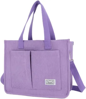 UERRUAM Tote Bag for Women with Pockets,Large Corduroy Crossbody Purse for Laptop,Work,College,Everyday,Travel