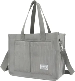 UERRUAM Tote Bag for Women with Pockets,Large Corduroy Crossbody Purse for Laptop,Work,College,Everyday,Travel