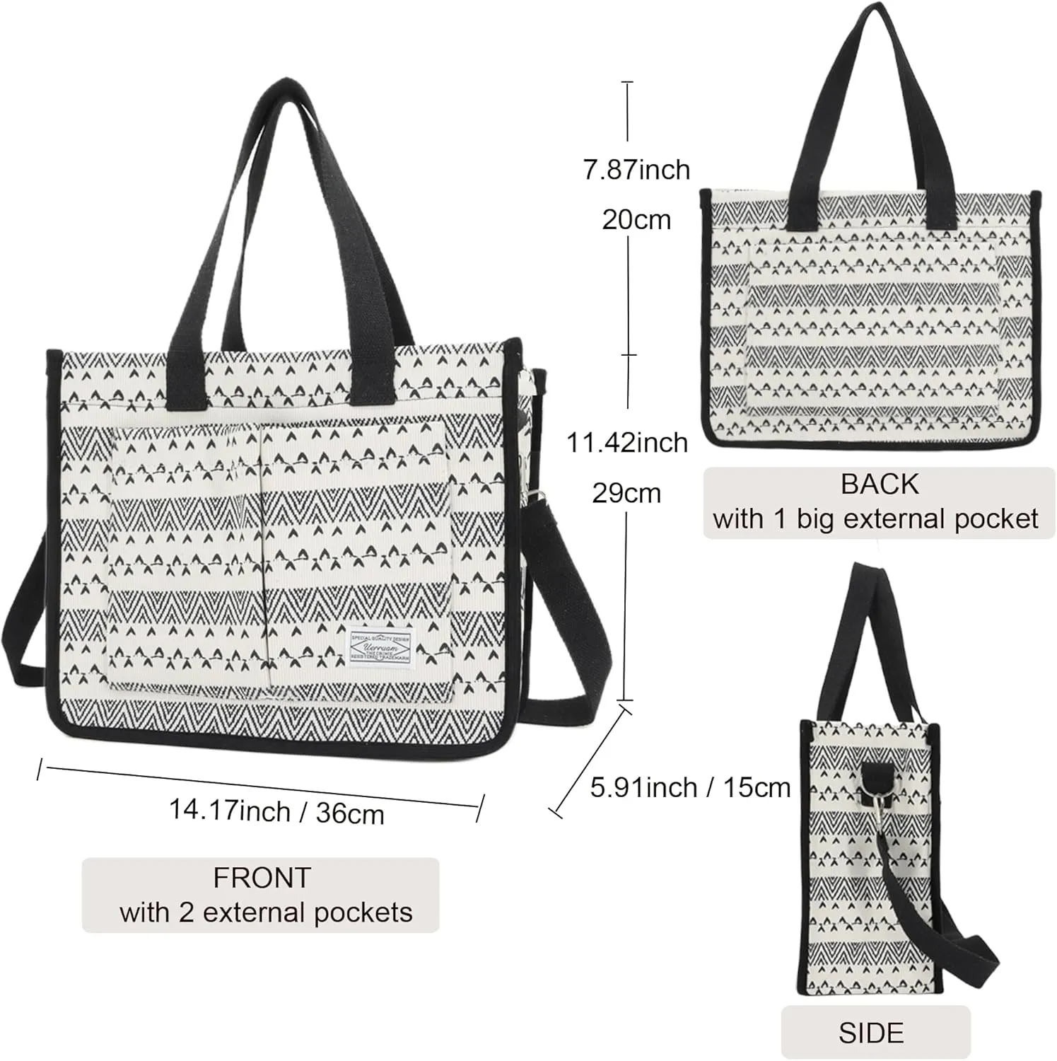 UERRUAM Tote Bag for Women with Pockets,Large Corduroy Crossbody Purse for Laptop,Work,College,Everyday,Travel