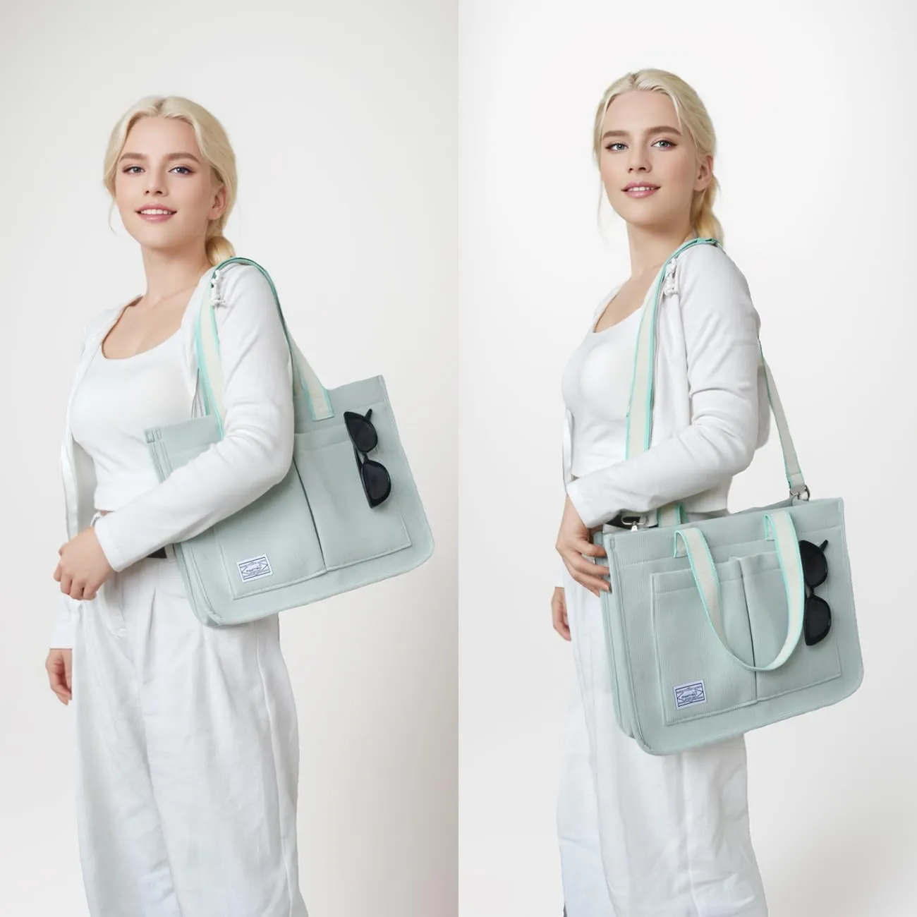 UERRUAM Tote Bag for Women with Pockets,Large Corduroy Crossbody Purse for Laptop,Work,College,Everyday,Travel