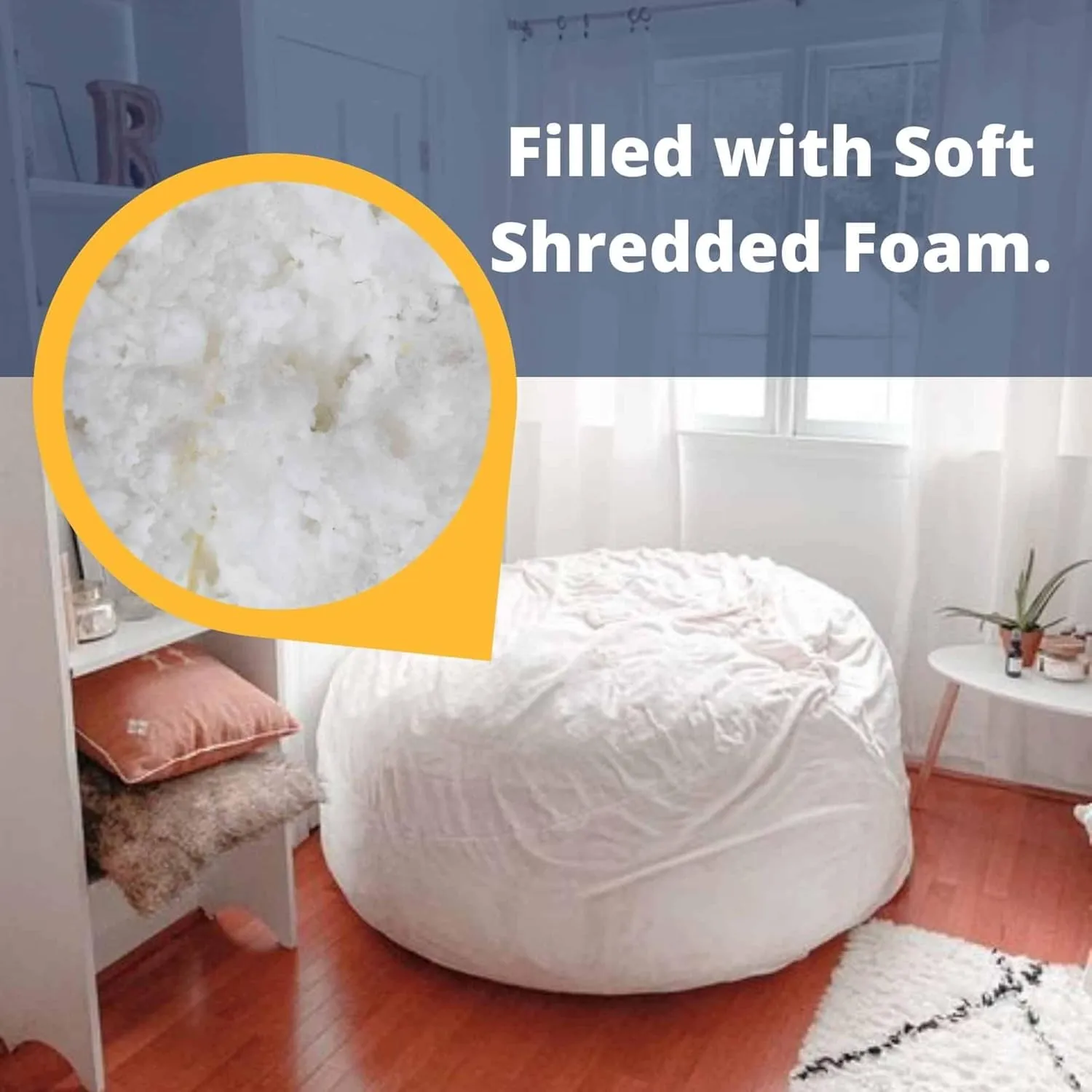 ULTIMATE SACK Bean Bag Chair Footstool Ottoman; Foam Filled Furniture, Machine Washable Covers, Double Stitched Durable Inner Liner, Multiple Colors & Fabrics Available. (Camel Suede)