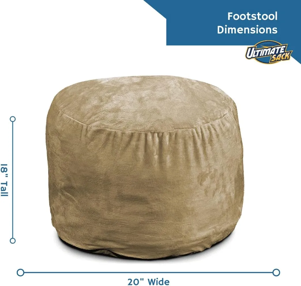 ULTIMATE SACK Bean Bag Chair Footstool Ottoman; Foam Filled Furniture, Machine Washable Covers, Double Stitched Durable Inner Liner, Multiple Colors & Fabrics Available. (Camel Suede)