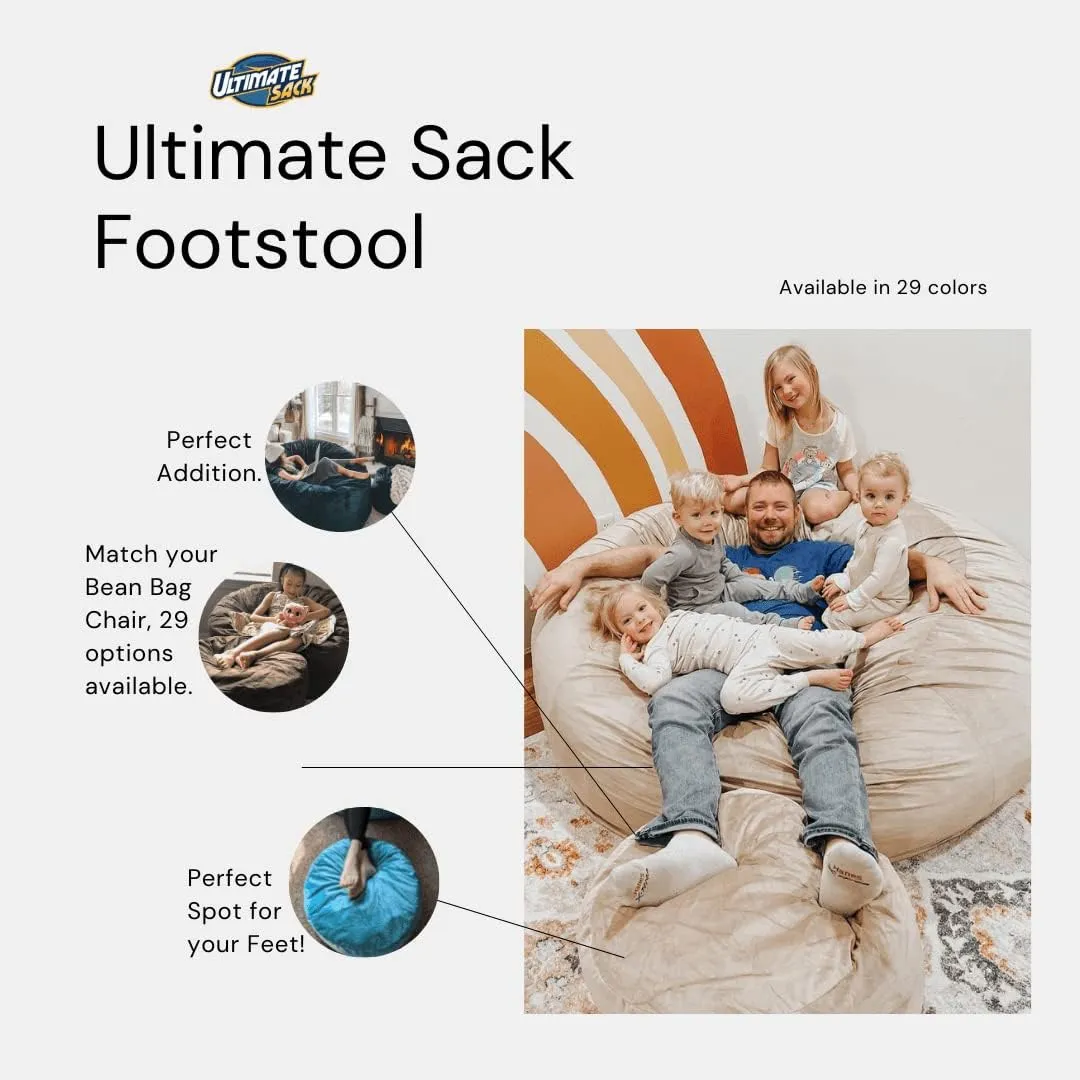 ULTIMATE SACK Bean Bag Chair Footstool Ottoman; Foam Filled Furniture, Machine Washable Covers, Double Stitched Durable Inner Liner, Multiple Colors & Fabrics Available. (Camel Suede)