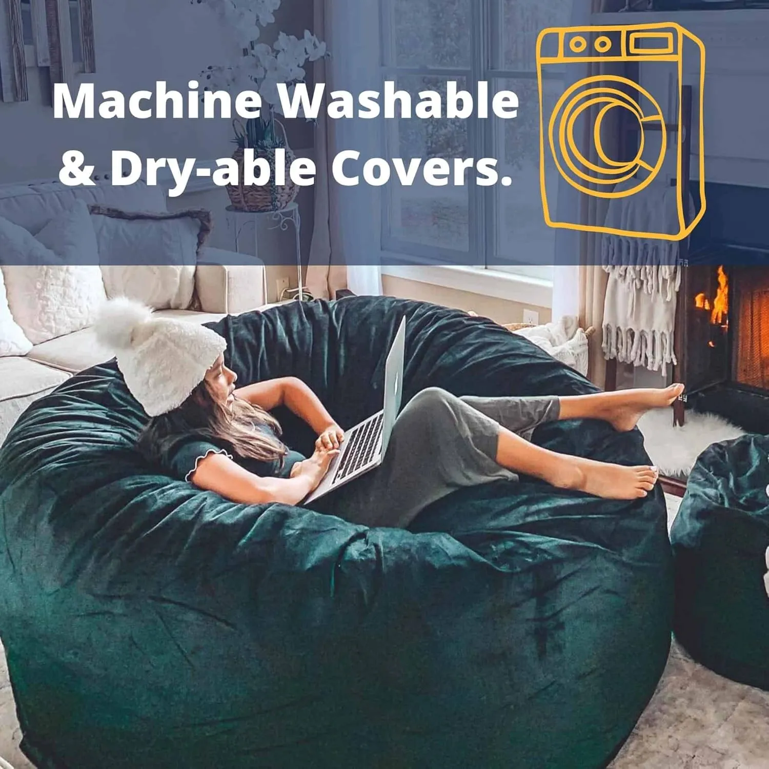 ULTIMATE SACK Bean Bag Chair Footstool Ottoman; Foam Filled Furniture, Machine Washable Covers, Double Stitched Durable Inner Liner, Multiple Colors & Fabrics Available. (Camel Suede)