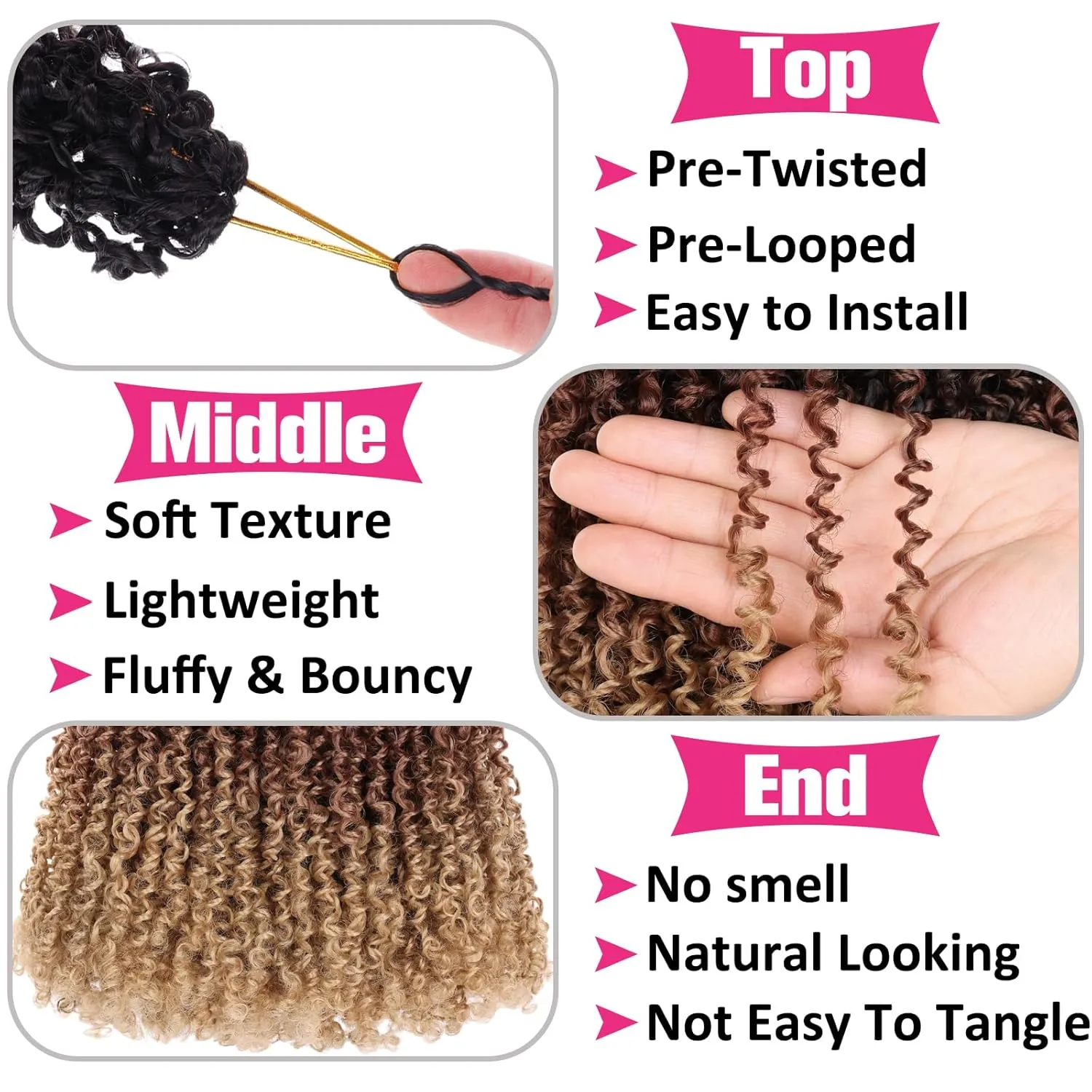 Unionbeauty 12 Inch 8 PCS Yanky Twist Crochet Hair Pre-twisted Micro Passion Twist Crochet Hair Pre-looped Twist Crcochet Braids Hair Ombre Brown with Bouncy Synthetic Braiding Hair Extensions 1B3027#
