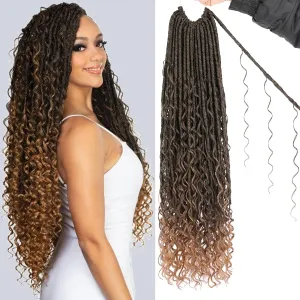 Unionbeauty 30 Inch 9 Packs Pre-looped Boho Faux Locs Crochet Hair with Curly Ends Goddess Locs Crochet Hair Ombre Golden River Locs Crochet Braids Synthetic Crochet Hair Extensions T27#