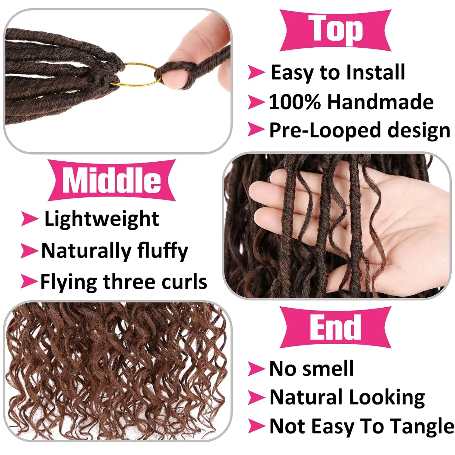 Unionbeauty 9 Packs 24 Inch Goddess Locs Crochet Hair Ombre Brown Pre looped Boho Goddess Faux Locs Crochet Hair with Curly Ends River Locs Crochet Braids Synthetic Crochet Hair Extensions T30#