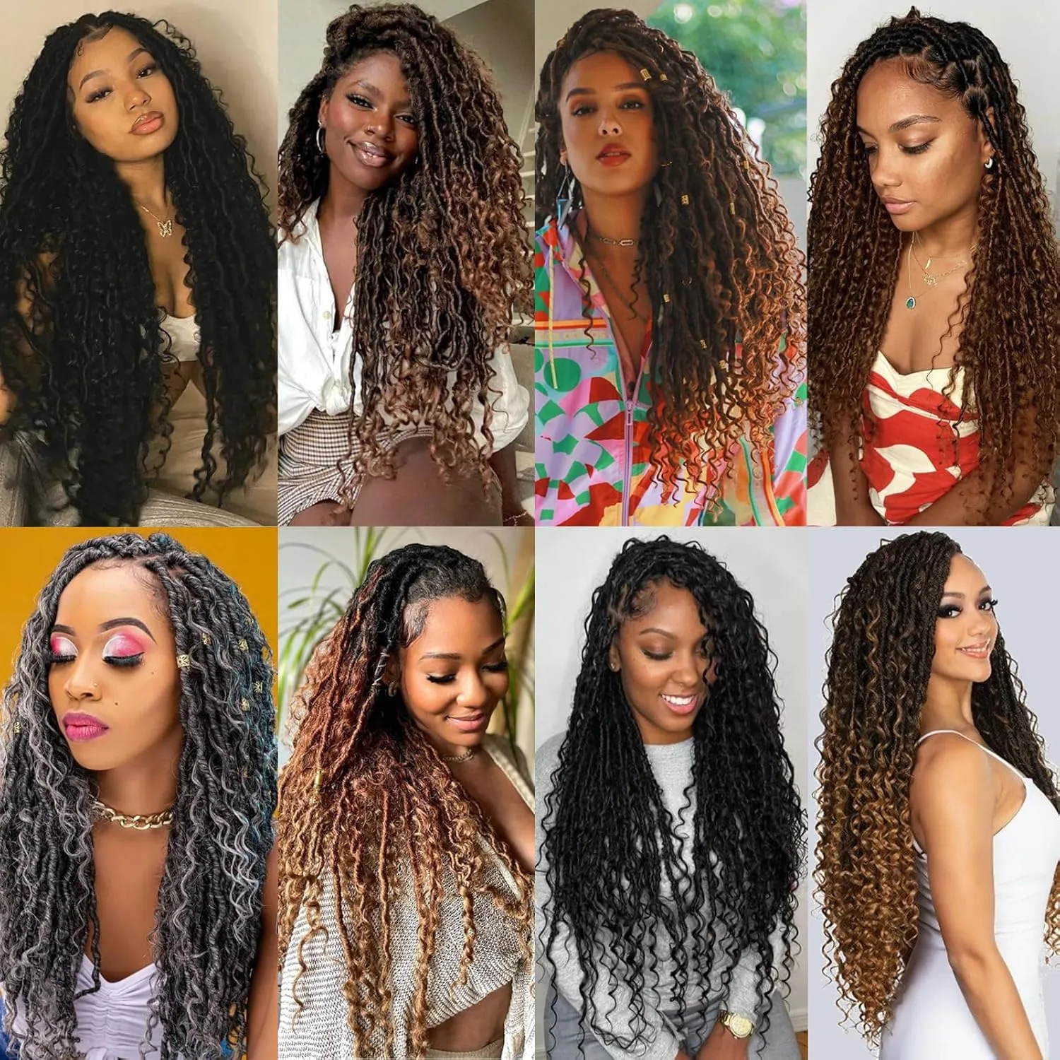 Unionbeauty 9 Packs 24 Inch Goddess Locs Crochet Hair Ombre Brown Pre looped Boho Goddess Faux Locs Crochet Hair with Curly Ends River Locs Crochet Braids Synthetic Crochet Hair Extensions T30#