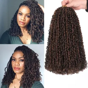 Unionbeauty Pre-twisted Yanky Twist Crochet Braids Hair 12 Inch 8 Packs Pre-looped Spring Twists Hair with Bouncy Ombre Brown Micro Passion Twists Hair Synthetic Crochet Braids Hair Extensions 1BH30#