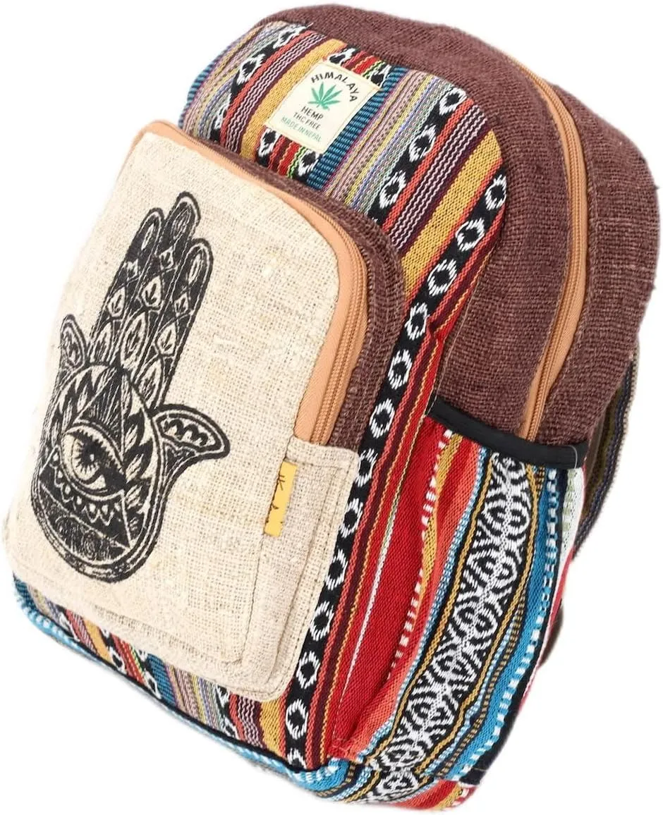 Unique Hand Print Mini Hemp Backpack Small Back Pack Hippie Bag Pack Festival Bag Pack 100% Hemp|100 VEGAN| FAIR TRADE | Handmade with Love