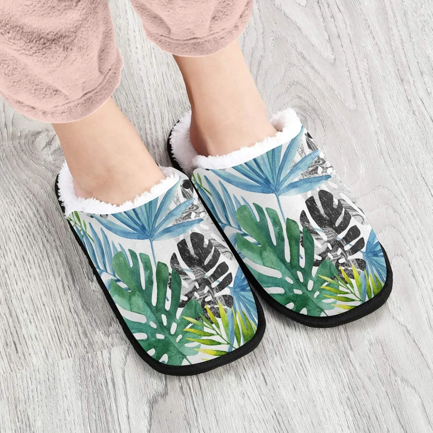 Unisex Slippers Fuzzy Feet Plush Cotton Slippers Anti-Slip Warm House Shoes M/L