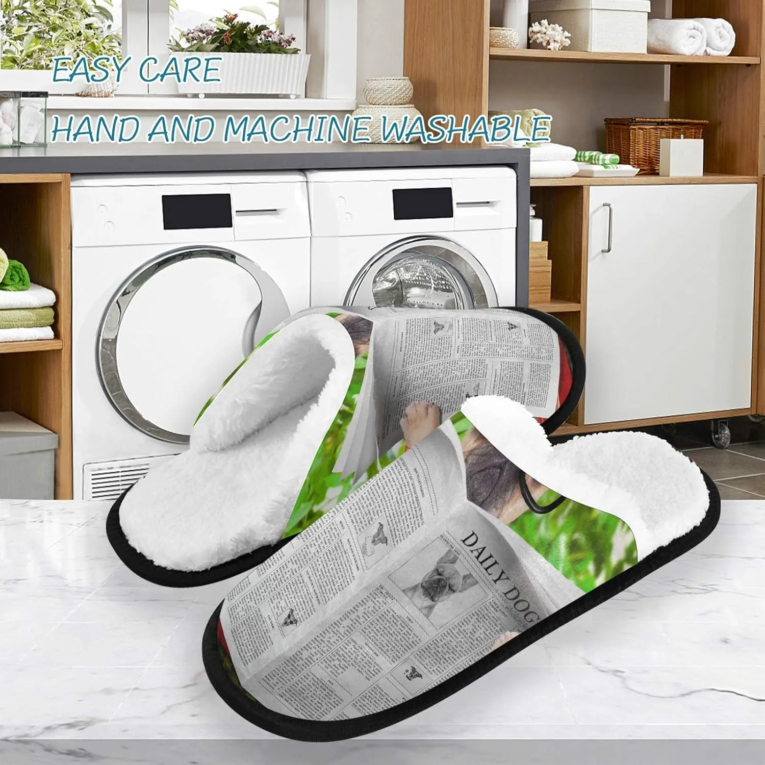 Unisex Slippers Fuzzy Feet Plush Cotton Slippers Anti-Slip Warm House Shoes M/L