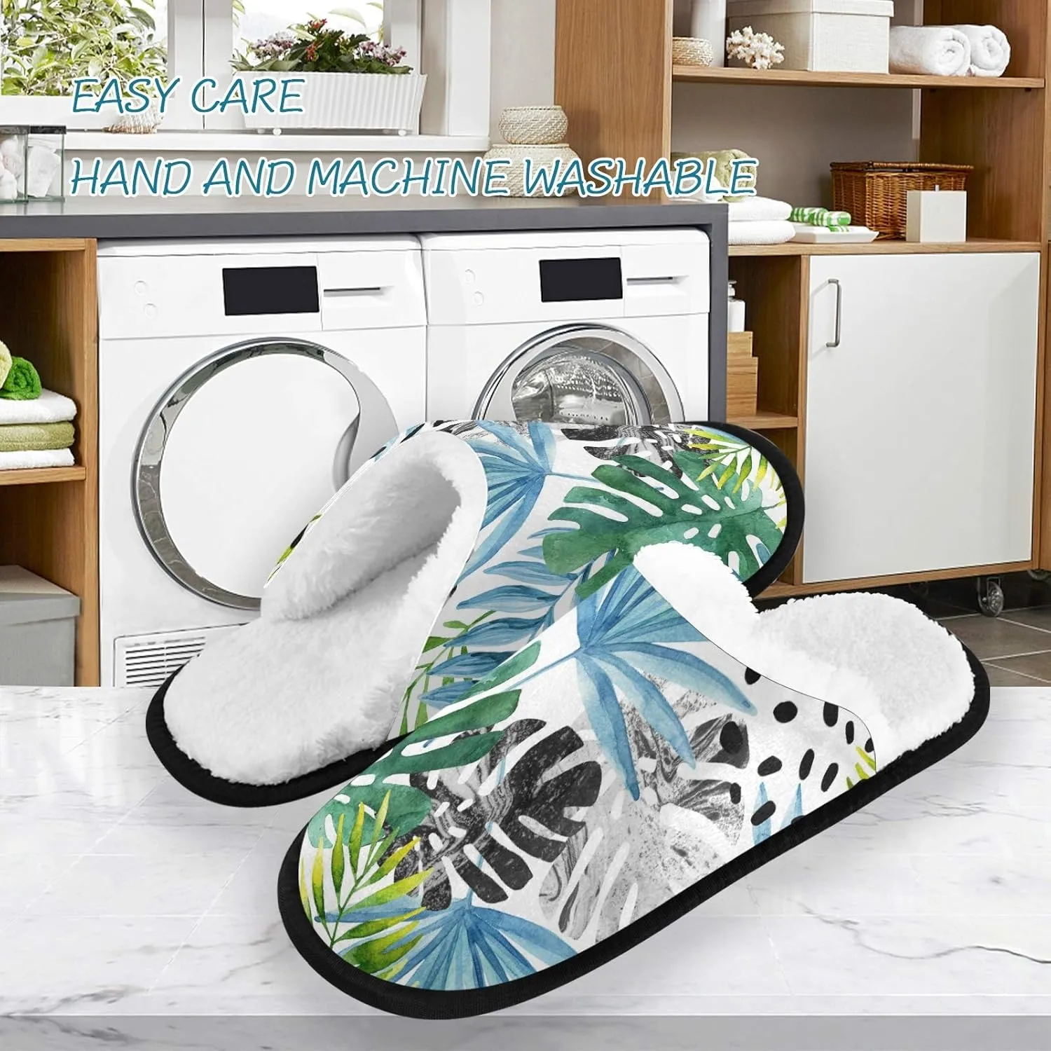 Unisex Slippers Fuzzy Feet Plush Cotton Slippers Anti-Slip Warm House Shoes M/L