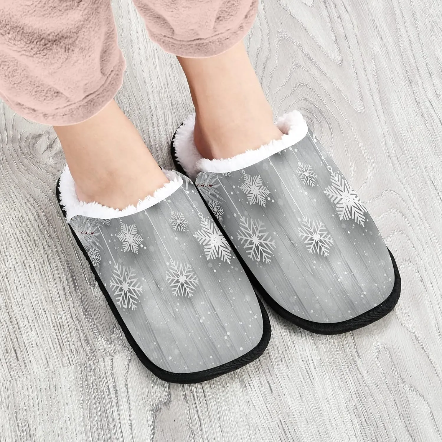 Unisex Slippers Fuzzy Feet Plush Slippers Anti-Slip Warm House Shoes M/L