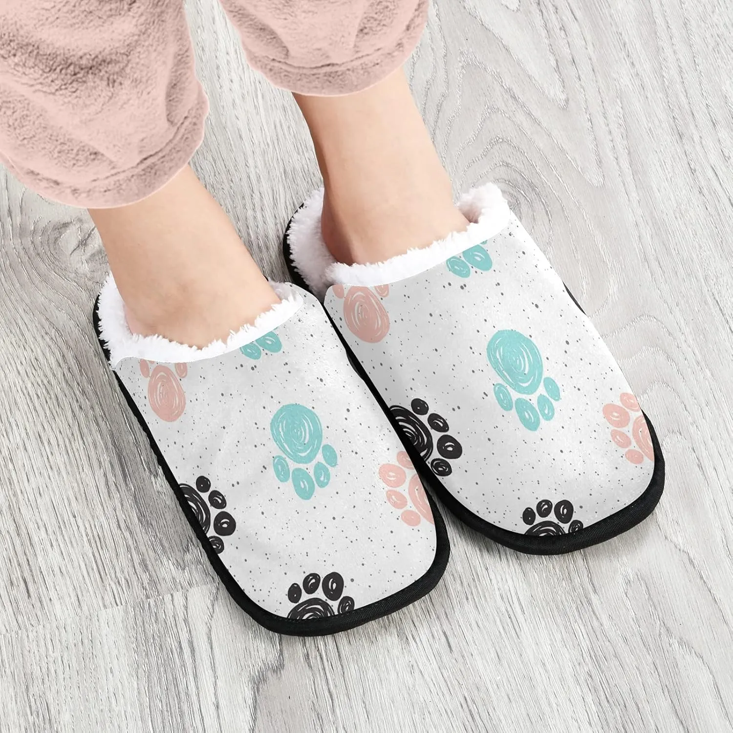Unisex Slippers Fuzzy Feet Plush Slippers Anti-Slip Warm House Shoes M/L