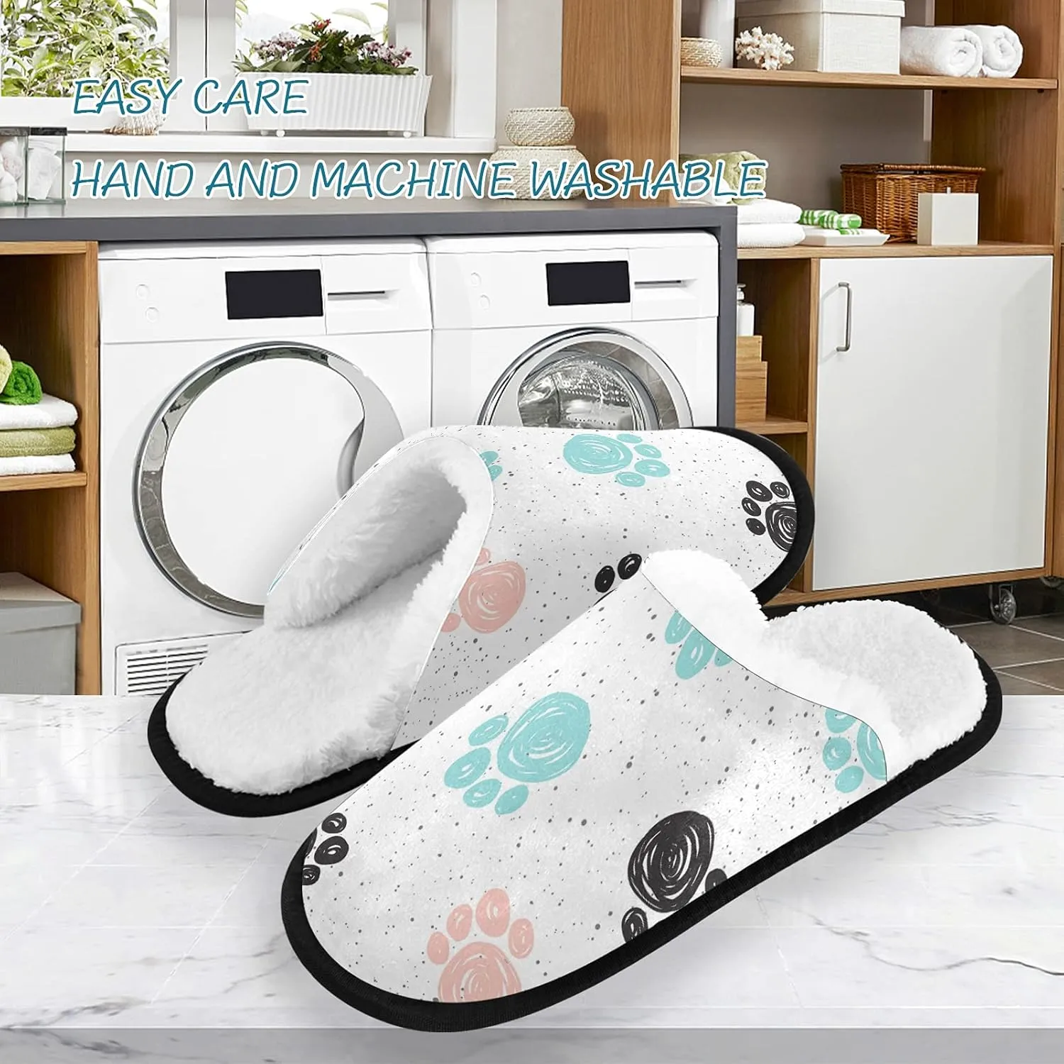 Unisex Slippers Fuzzy Feet Plush Slippers Anti-Slip Warm House Shoes M/L