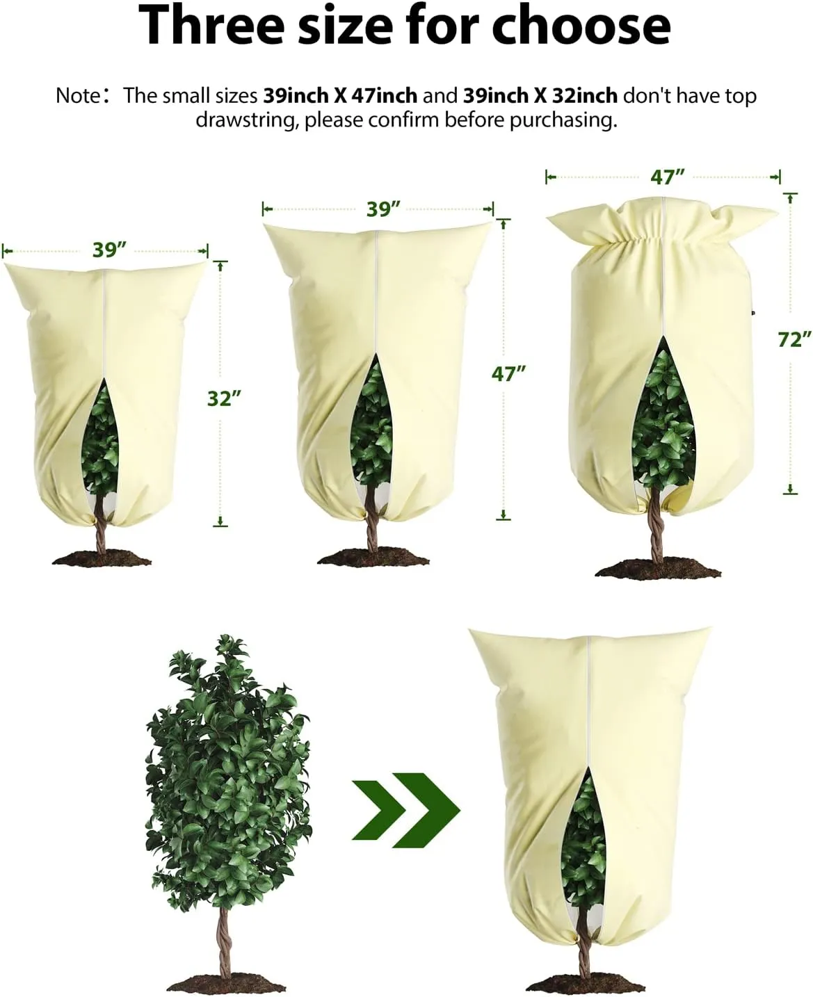 Upgrade Plant Cover Freeze Protection, 3 Packs 3 Sizes 47x72” 39x47” 39x32” Thicken 3oz/yd² Trees Frost Blankets Drawstring Bag Reusable for Potted Winter Cold Garden Supplies