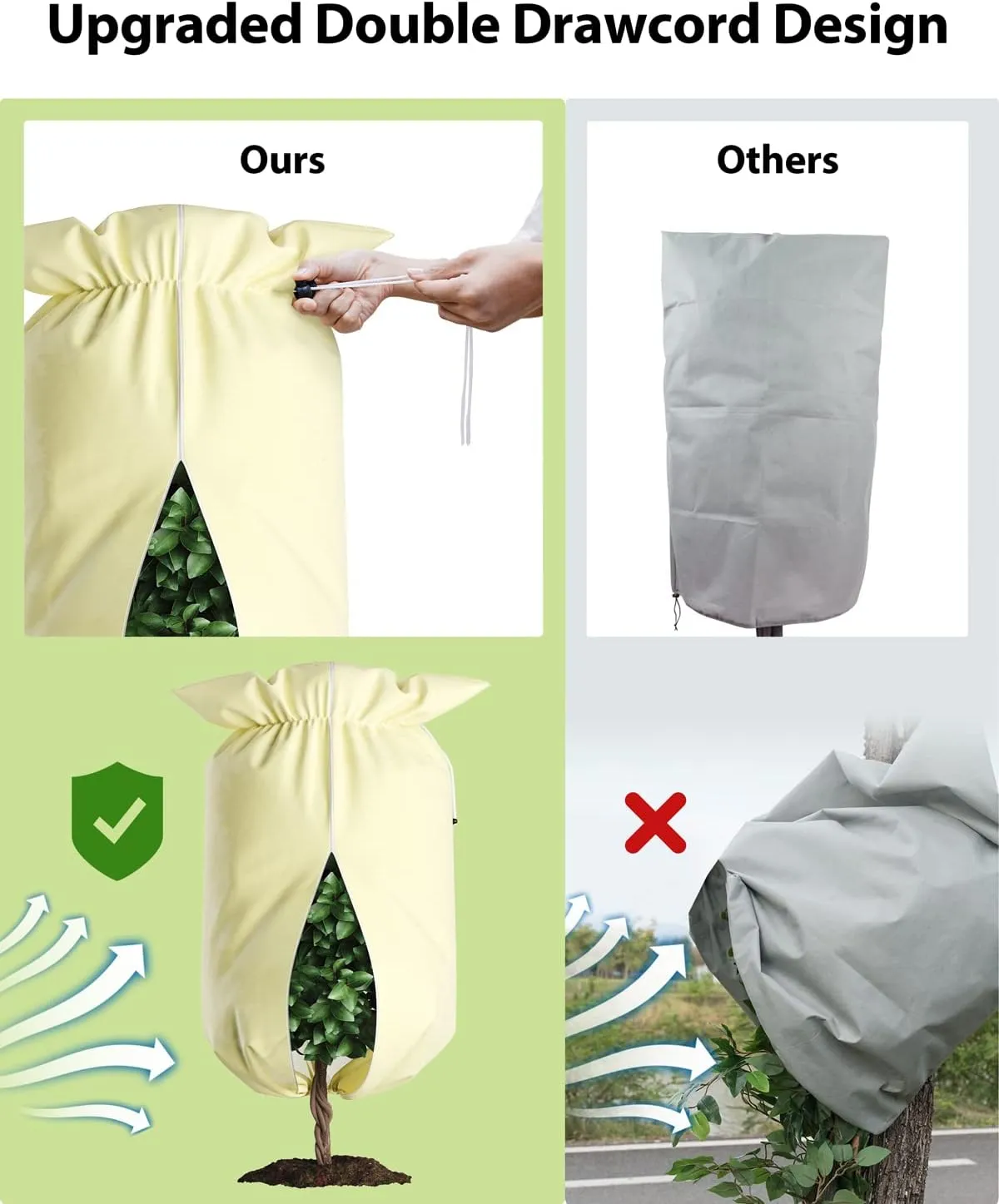 Upgrade Plant Cover Freeze Protection, 3 Packs 3 Sizes 47x72” 39x47” 39x32” Thicken 3oz/yd² Trees Frost Blankets Drawstring Bag Reusable for Potted Winter Cold Garden Supplies