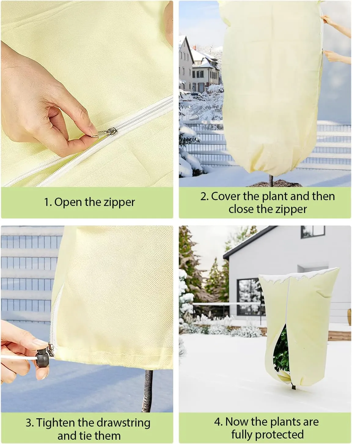 Upgrade Plant Cover Freeze Protection, 3 Packs 3 Sizes 47x72” 39x47” 39x32” Thicken 3oz/yd² Trees Frost Blankets Drawstring Bag Reusable for Potted Winter Cold Garden Supplies