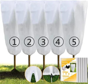 [Upgraded] 5 Packs Plant Freeze Protection Covers 31" x 47" Winter Shrub Cover Tree Frost Blanket with Zipper & Drawstring for Winter Frost Protection Sun Protection