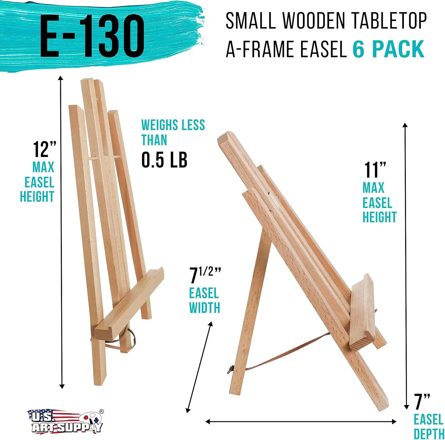 U.S. Art Supply 11" Small Tabletop Display Easel - Beechwood Artist A-Frame Display Stand, Wooden Easel for Painting, Canvas Stand, (Pack of 6) Classrooms Events Photo Picture Sign Holder